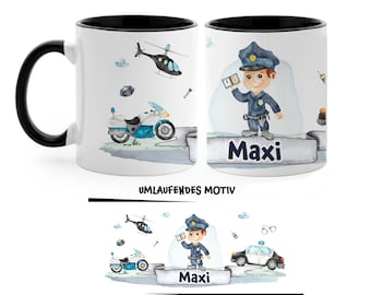 Polizei Tasse personalisiert mit Name, Keramik Tasse Kinder, Geschenk für Kinder mit Personalisierung, Polizei Tasse, KT3009