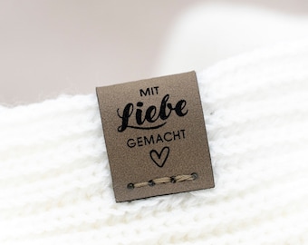 10er-Set Kunstleder Labels faltbar, "Mit Liebe Gemacht" - Faltlabels - FL0001