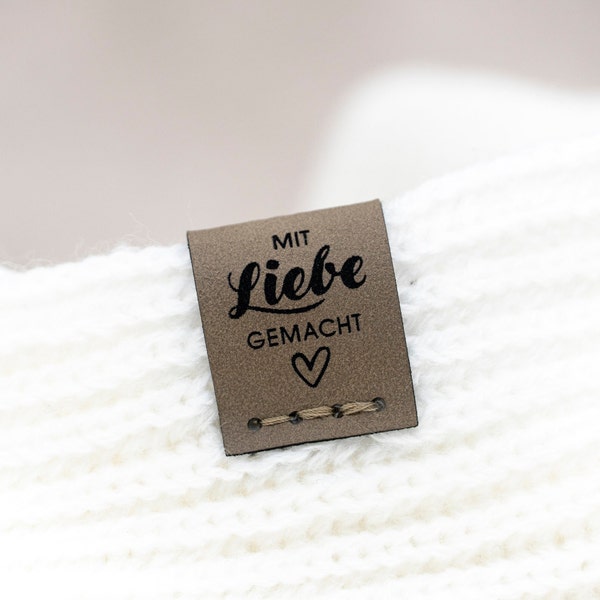 10er-Set Kunstleder Labels faltbar, "Mit Liebe Gemacht" - Faltlabels - FL0001