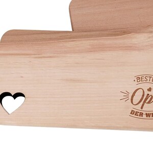 Breakfast board with engraving Bester Opa der Welt approx. 22x12 cm, Heart Cutout Laser engraved Board image 3