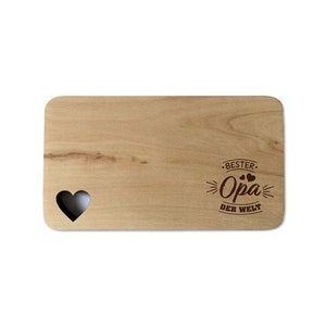 Breakfast board with engraving Bester Opa der Welt approx. 22x12 cm, Heart Cutout Laser engraved Board image 6