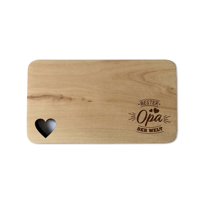 Breakfast board with engraving Bester Opa der Welt approx. 22x12 cm, Heart Cutout Laser engraved Board image 6