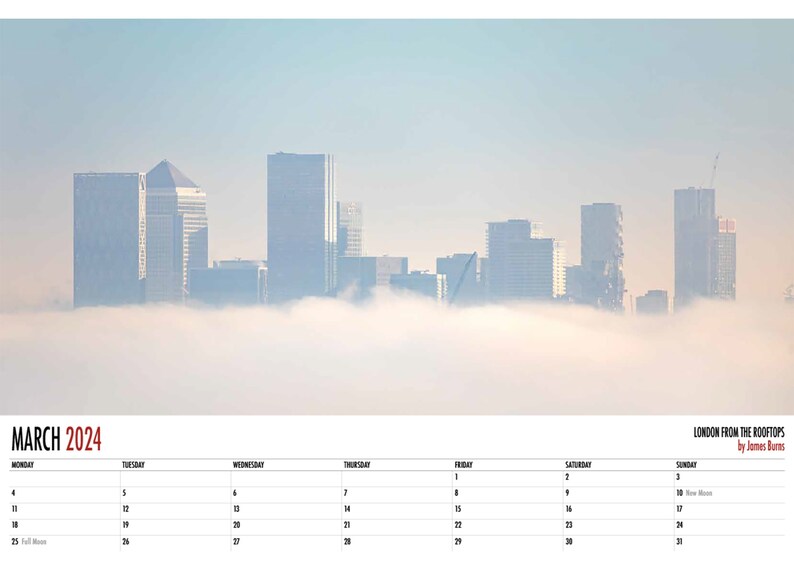 2024 A3 Wall Calendar the London From the Rooftops Annual Wall