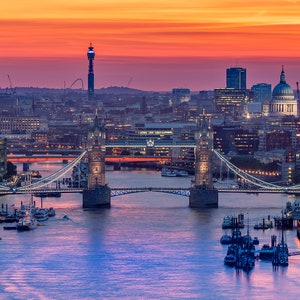 Tower Bridge Sunset, A-size photographic wall art print for the home or office.