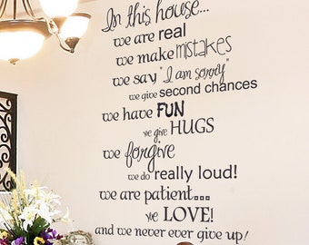 In This House Wall Quote Decal - Living Room Wall Decal, Family Wall Sticker, Family Rules Decal, Typography Decal Quote- 178