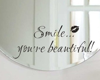 Smile You Are Beautiful - Bathroom Glass Decal Inspirational Wall Quote - Multi Color/Size - 173