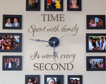 Family Clock Wall Decal Living Room Vinyl Decor Vinyl Clock Decal Murals Family Wall Quotes Time Spend With Family Saying- 131