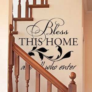 Bless this home and all who enter wall decal - entryway wall decal - welcome wall decal - bless this home decal - wall decals - 129