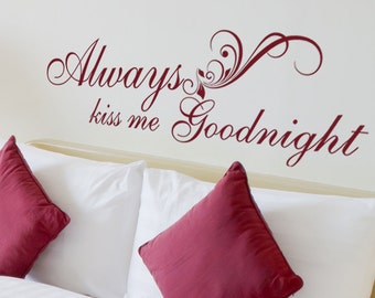 Autocollant Mural 24 Cœurs « Always Kiss Me Goodnight » - Vinyle Noir - Décoration Anniversaire/Amour