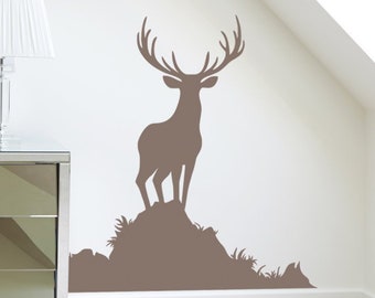 Forest Buck Wall Decal - Deer Wall Decal, Woodland Nursery Theme, Buck Wall Sticker, Forest Wall Decal, Foggy Forest Nature Wall Decal - 189