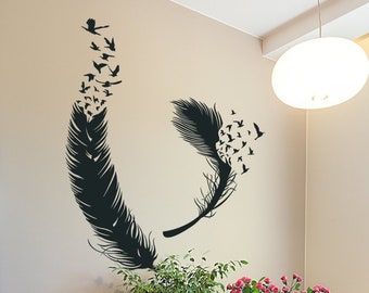 Feather Wall Decor - Feathers Vinyl Wall Decal - Forest Wall Decal Tribal Boho Bohemian Bedroom Decor Feather Wall Art- 183