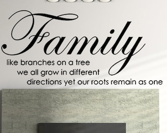 family like branches on a tree family Quote Wall Sticker family Quote Vinyl Wall Decal family Art - MGW014