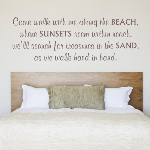 Come Walk With Me Along The Beach Wall Quote Words Sayings Removable Beach Wall Decal Lettering - 158