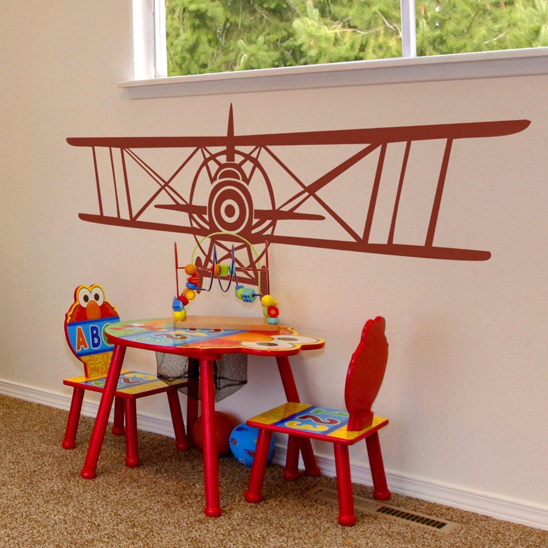 Plane Wall Decal Airplane Vinyl Sticker Decals Biplane Decor Aviation ...