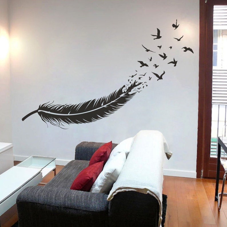 Bedroom Decor Wall Art Feather Decal Wall Art Feather Wall Etsy