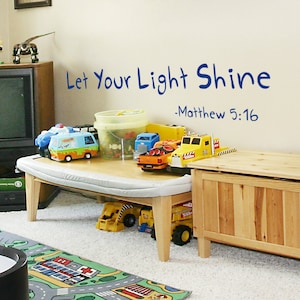 Adesivo de parede Let Your Light Shine, decoração de quarto infantil ou de brinquedoteca, decalque de vinil com letras para parede - Adesivo de parede para berçário e crianças, Mateus 5:16-052