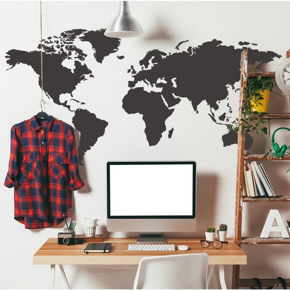 world map gold modern wall art vinyl wall sticker apartment | etsy