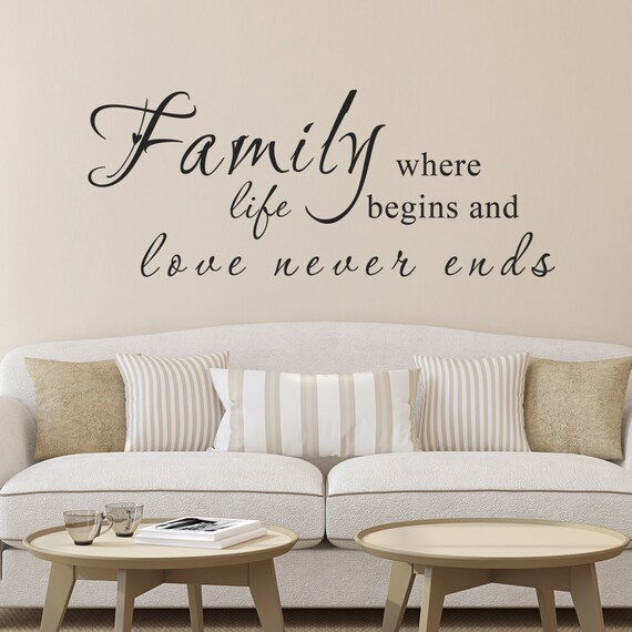 family where life begins & love never ends wall quote floral | etsy