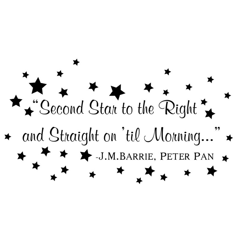 Peter Pan Silhouette Wall Decal Quote Second Star to the Right Etsy