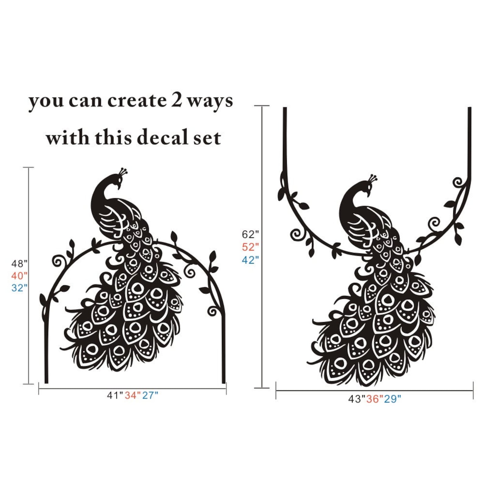 Peacock Wall Decals Peacock Wings Vinyl Sticker Bird Wall Etsy