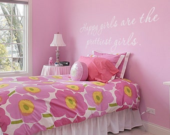 Audrey Hepburn Qoute "Happy girls are the prettiest girls." Wall Art Vinyl Lettering Inspirational- 067