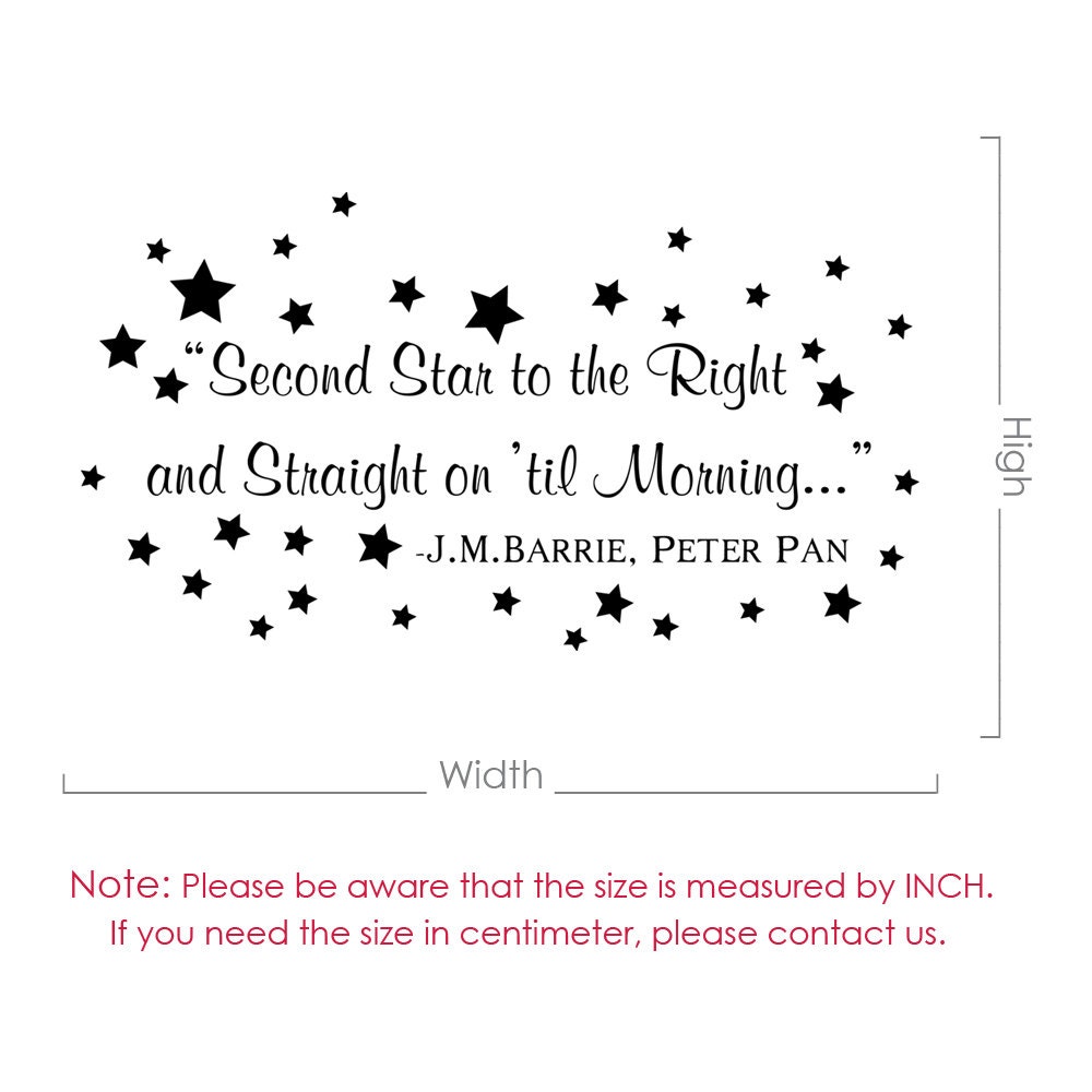 Peter Pan Silhouette Wall Decal Quote Second Star to the Right | Etsy