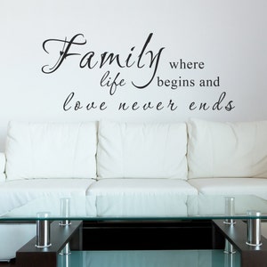 Family Wall Decal - Family where life begins and love never ends Decal- 092