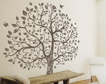 Adesivo de parede de árvore branca, adesivo de parede de árvore enorme, adesivos de mural de parede, arte de parede de berçário, árvore e pássaros, tatuagem, decalques de parede da natureza, decoração - 197