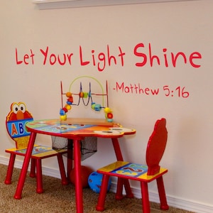 Let Your Light Shine Wall Decal, Matthew 5:16 Scripture Wall Decal - Scripture Vinyl Wall Lettering Art Decal -Christian Wall Decal- 052