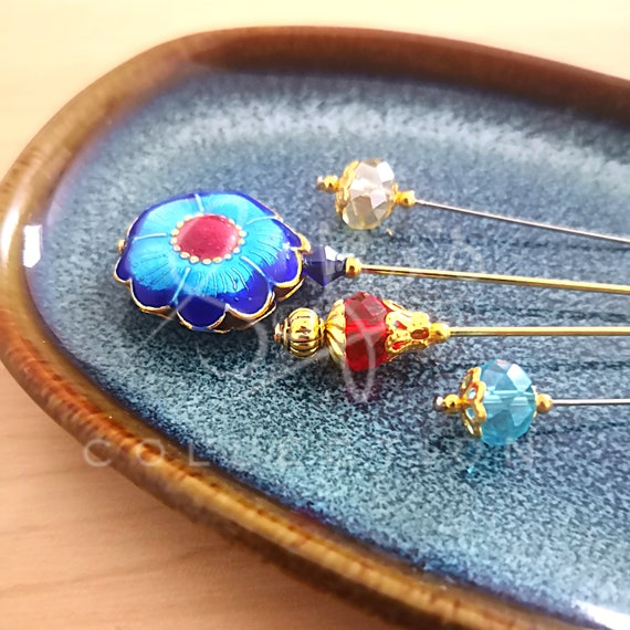 Blue Daisy Cloisonne Hijab Pins Set Shawl Pins Stick Pins Lapel Pins Hat  Pins Scarf Pins Gift for Her 