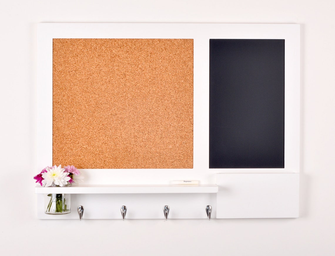 White Large Pin Board Chalkboard With Hooks Shelf Mason Jar Etsy UK