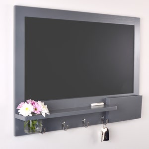 Chalkboard With Shelf, Key Hooks, Mail Holder In Downpipe Grey