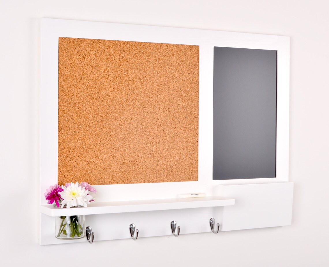 White Large Pin Board Chalkboard With Hooks Shelf Mason Jar Etsy UK