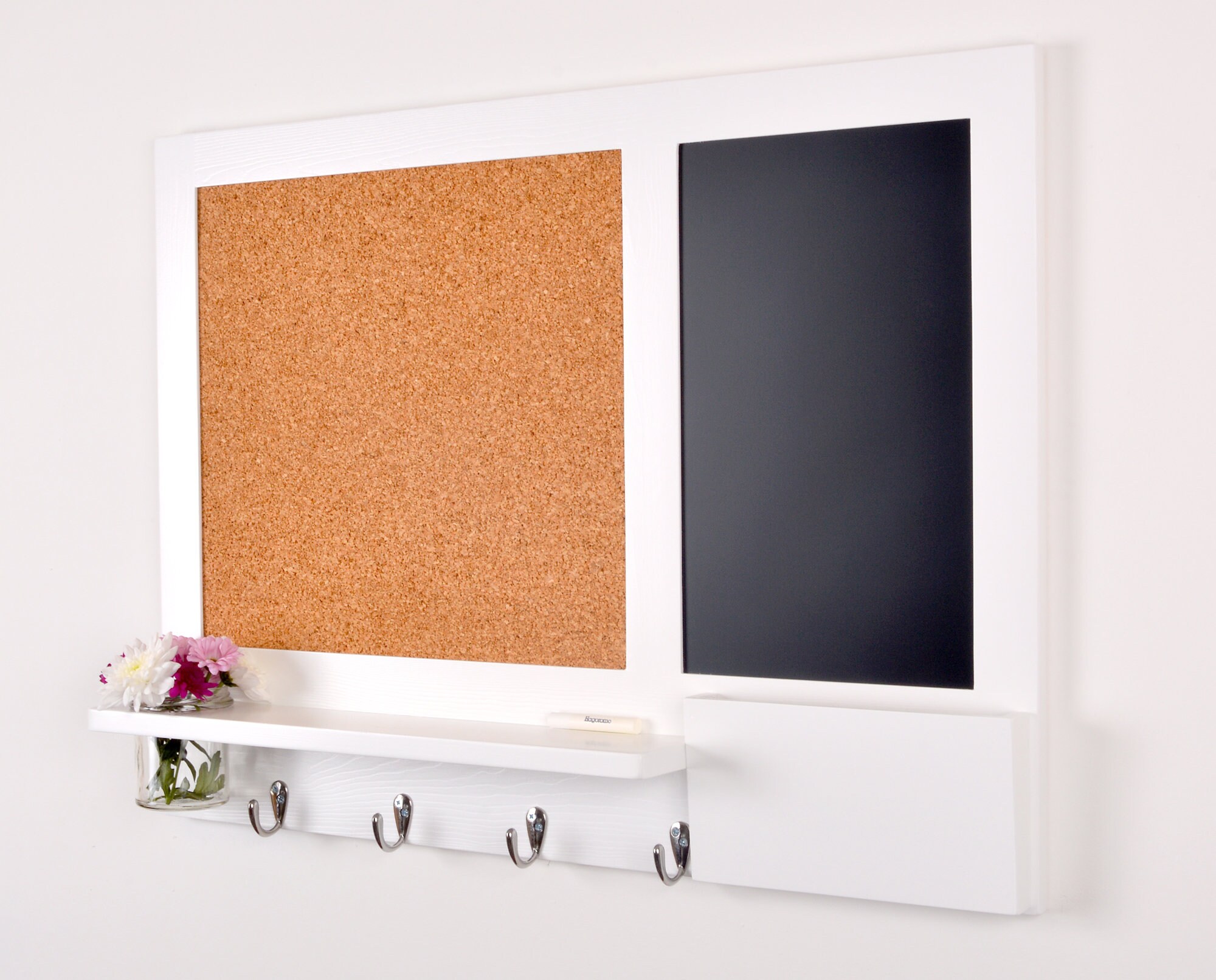 White Large Pin Board Chalkboard With Hooks Shelf Mason Jar Etsy UK