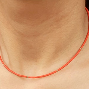 Afghan Coral Tiny Seed Minimalist Tube Beads Simple Necklace Dainty Gemstone Jewelry Brass, 925 Sterling Silver Handmade Hippie Bohemian