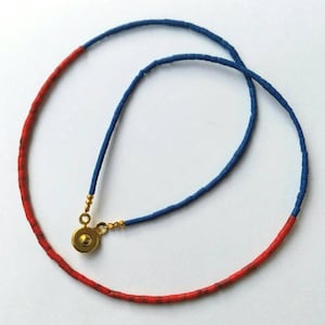 Afghan Lapis Lazuli Tiny Seed Tube Cylinder Pipe Small Beads Necklace with Coral Handmade Make for Order Dainty Minimal Jewelry