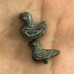 2 PCS of Rare Genuine Antique Old Natural Jade Hand Carved Pendant Beads Animal Bird Figurine Statue Engraved Jewelry Supplies Vintage