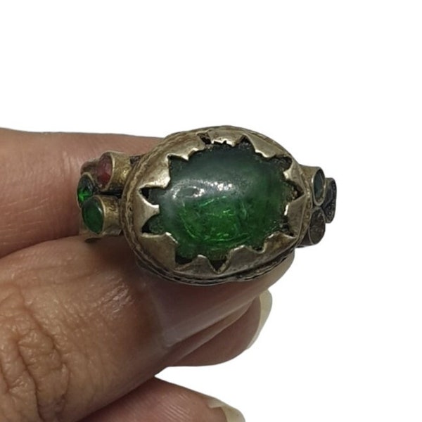 Antique Green Ring Afghan Tribe Old Tribal Kuchi Jewelry Size 11.25US Collectible Statement Vintage Ethnic Gypsy Handmade Middle East Art