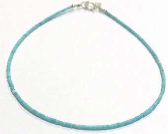 Natural Afghan Top Quality Tiny Seed Heishi Turquoise Anklet 1-2 mm. Beads with Sterling Silver Gemstone Jewelry Handmade