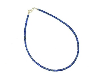 Afghan Natural Top Quality Genuine Lapis Lazuli Tiny Seed Tube Beads Dainty Sterling Silver Anklet Ankle Bracelet Semi Precious Gemstone