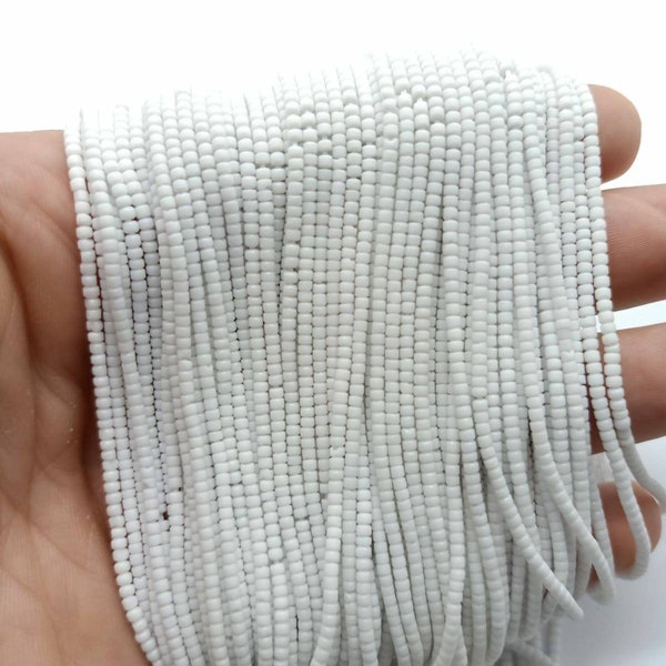 Afghan Tiny Seed Small Heishi White Glass String Strand 2mm. Spacer Loose Tube Pipe Cylinder Beads Jewelry Making Supplies Necklace Bracelet