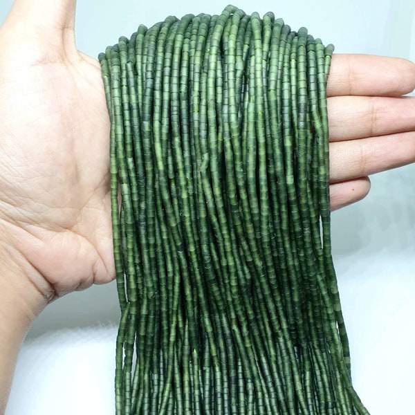 Afghan Tube Green Natural Jade Semi Precious Gemstone Strand 2.5mm. Spacer Loose Stone Pipe Cylinder Beads Jewelry Making Supplies