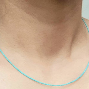 Genuine Top Quality Turquoise Tiny Seed Heishi Beads Necklace Gemstone Minimalist Delicate Dainty December Birthstone 925 Sterling Silver