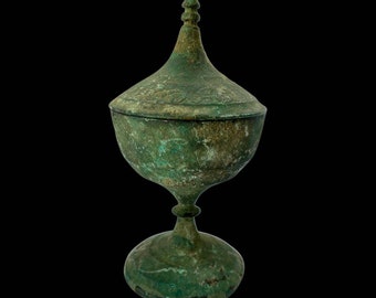 Rare Unique Genuine Antique Ancient Old Bronze Urn Container Vessel Home Decor Middle East Art Collection Vintage