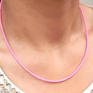 Pink Opal Tiny Seed Tube Pipe Beads Necklace Brass, Sterling Silver Delicate Minimalist Dainty Elegant Simple Jewelry Handmade Gift for Her
