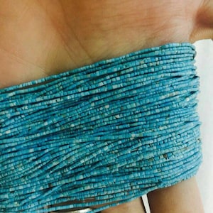 Natural Genuine Afghan Top Quality Tiny Seed Mini Heishi Turquoise 13.5&quot; Stone Strand 1mm. Loose Square Tube Bead Jewelry Making Supply