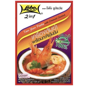Lobo Tom Yum 2 in 1 with Creamed Coconut Paste 100 grams Authentic Thai Hot Sour Soup Base Herb Spices