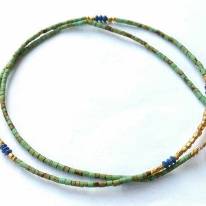 Afghanistan Turquoise, Lapis Lazuli, Gold Plated Tiny Seed Mini Small Beads Dainty Minimalist Necklace Vintage Handmade Jewelry