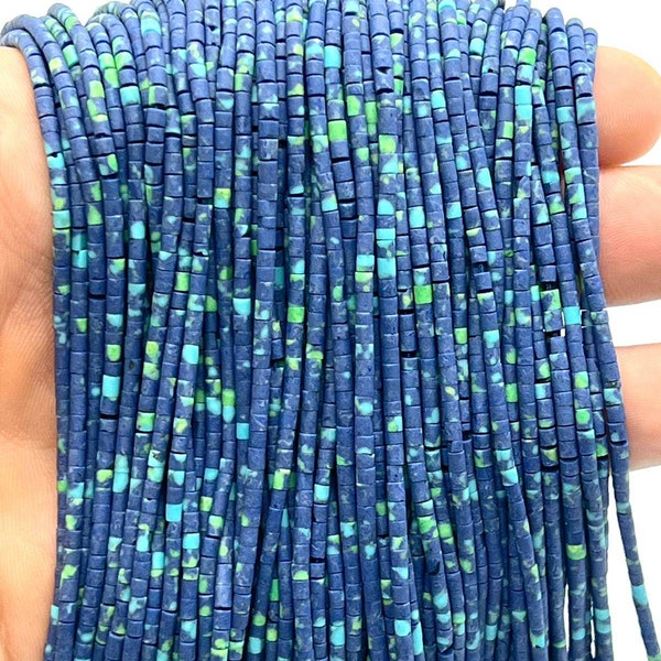 Afghan Tiny Seed Heishi Lapis Lazuli & Turquoise Tube Cylinder Pipe Strand 2.4 mm. Spacer Loose Bead Jewelry Supply Gemstone Multi Color