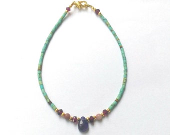 Afghan Natural Malachite Brown Red Glass Gold Plated Tiny Seed Beads Necklace Afghan Natural Malachite Brown Red Glass Gold Plated Tiny Seed Beads Necklace